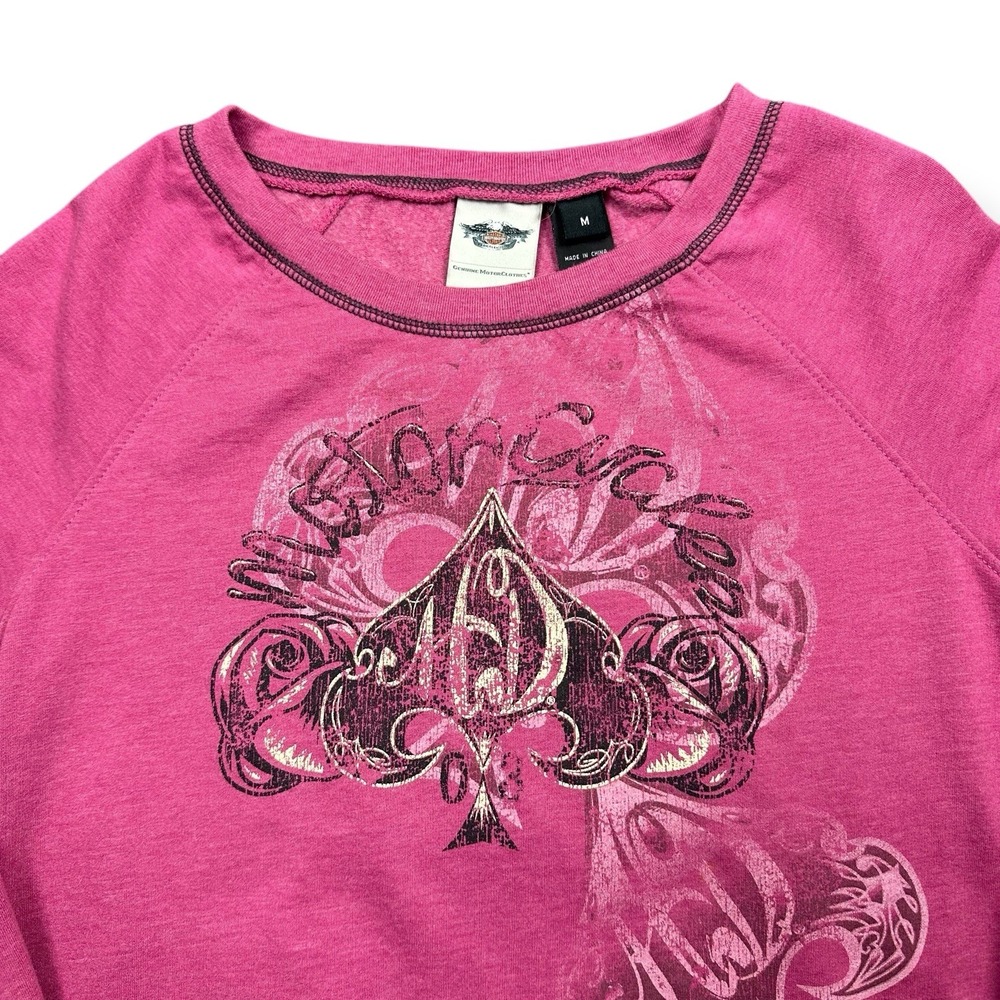 Harley Davidson Y2K Sweatshirt‎ Womens Medium Pink Spade Pullover Sweater - Picture 2 of 8